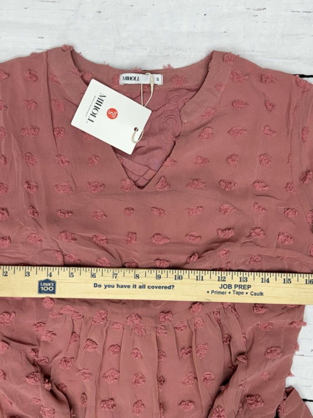 MIHOLL Swiss Dot Babydoll Dress Pink Sheer Tie Waist Size S - Picture 6 of 9